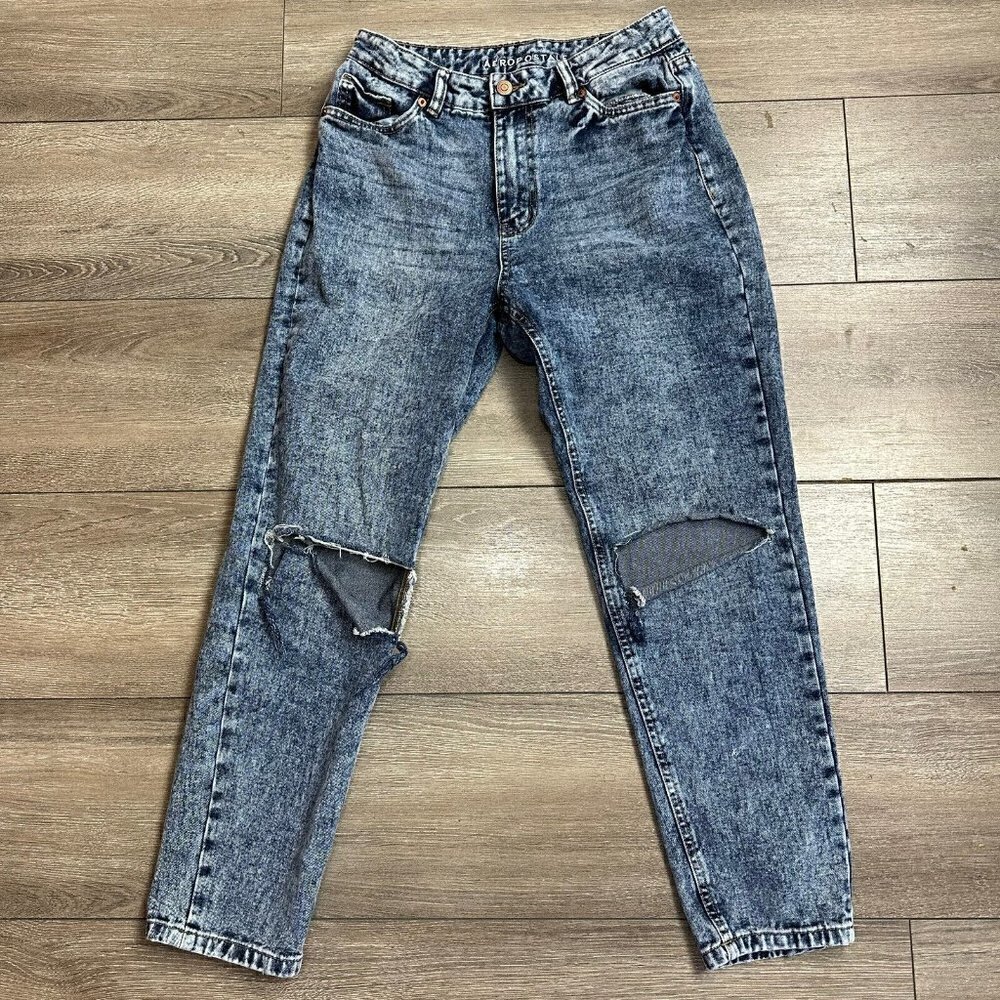Aero Jeans Size 6 Denim Mom Medium Wash Distressed Aeropostale Blue